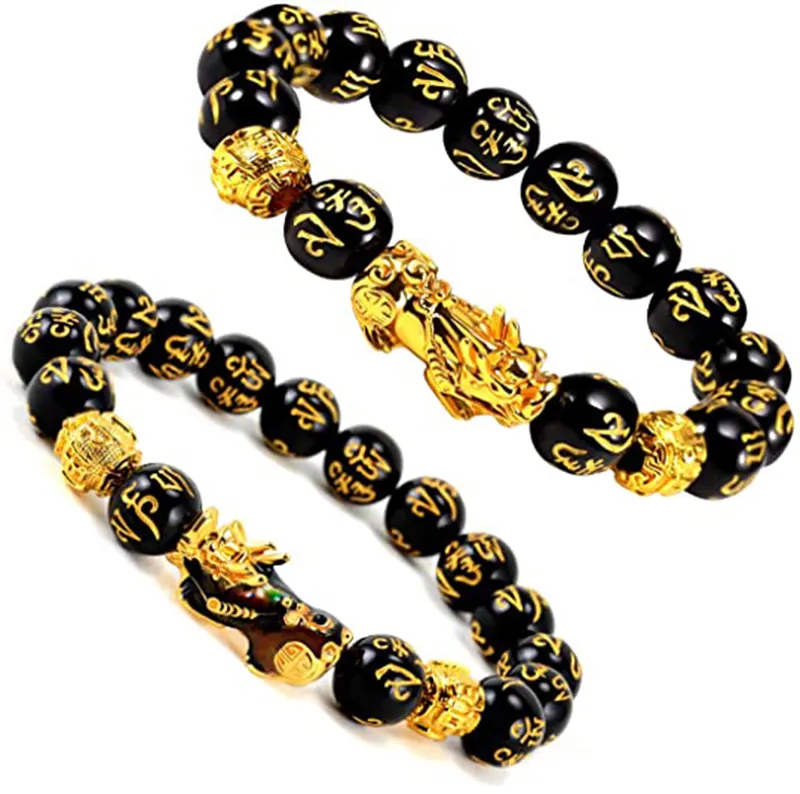 12mm Hand Carved Mantra Beads Feng Shui Elastic Bracelet Pi Xiu Bracelet Wealth Bracelet for Mens Womens