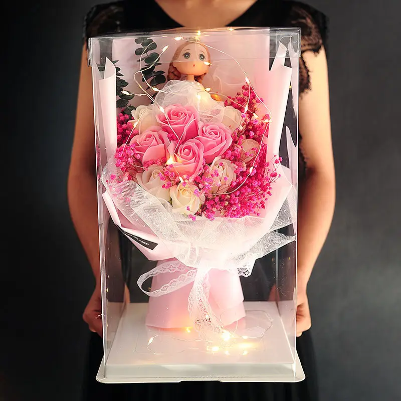 Прозрачная подарочная коробка для домашних животных на День святого Валентина, коробка с изображением цветка, торта, воздушного шара, высокая коробка для торта, большой размер, прозрачная коробка с изображением розового медведя