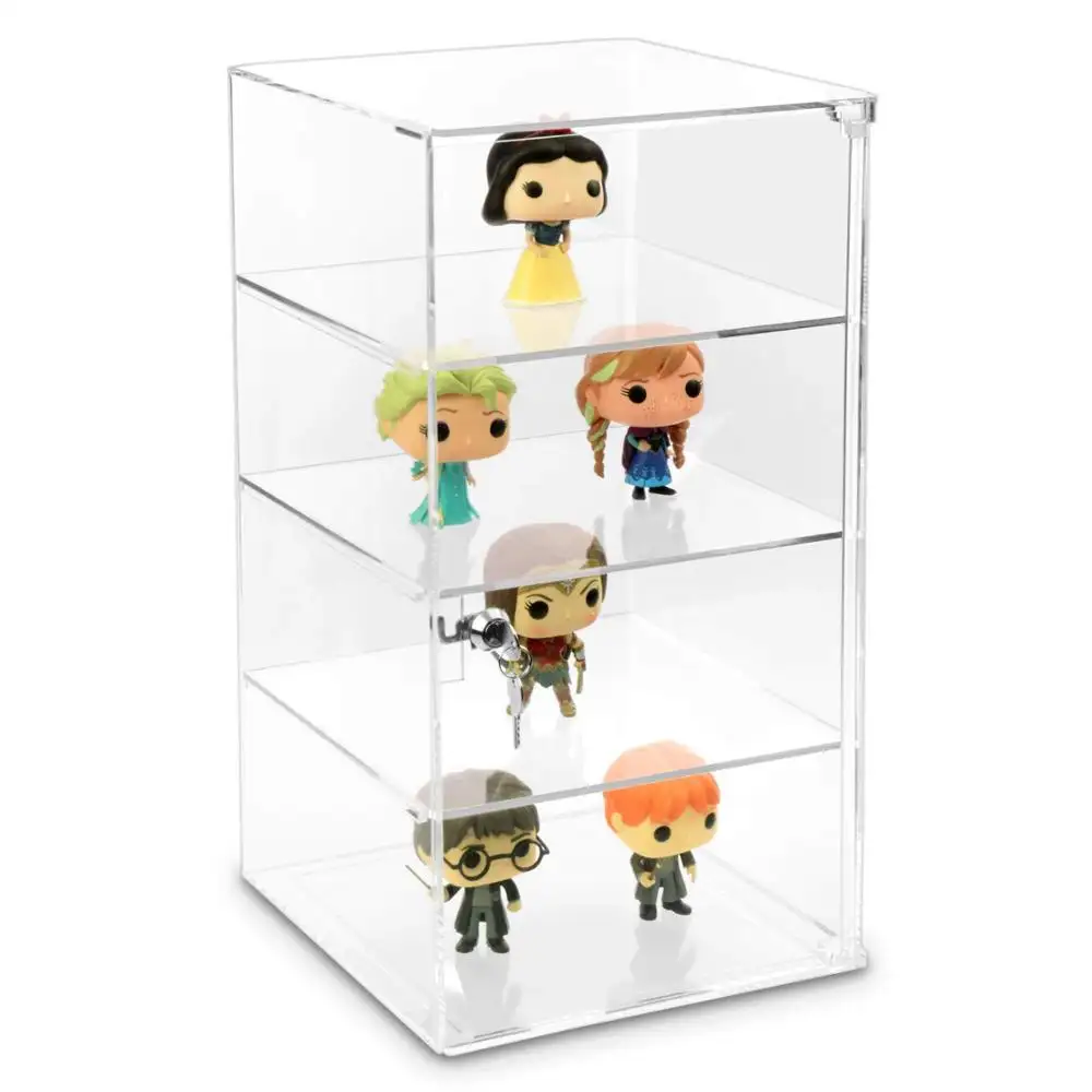 Clear Acrylic Lockable Showcase Display Stand,Acrylic Glass Display Case with 3 Removable Shelves