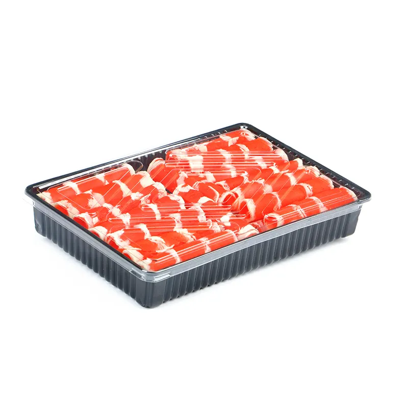 Sell Rectangle Black Sushi Take Out Container Disposable Plastic Food Container With Lid