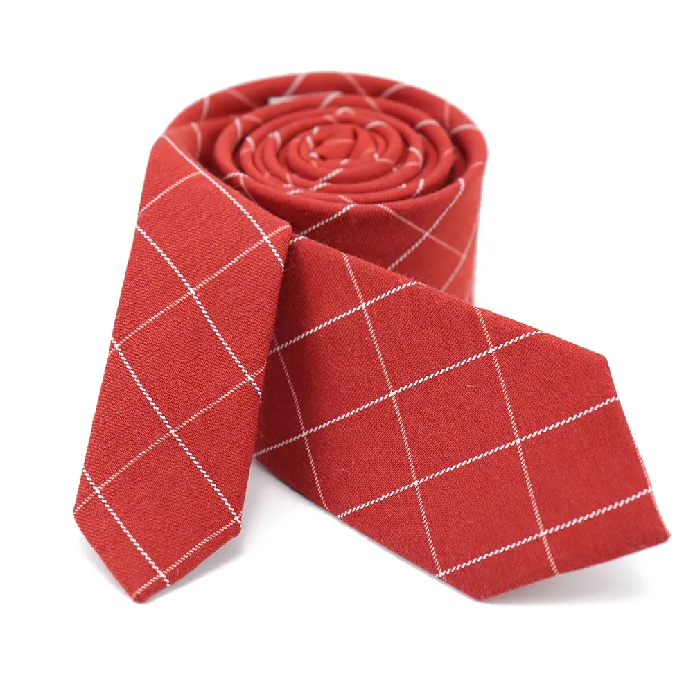 Suppliers High Quality Red Plaid Cotton Slim Neckties Woven Jacquard Wholesale School Necktie For Girls