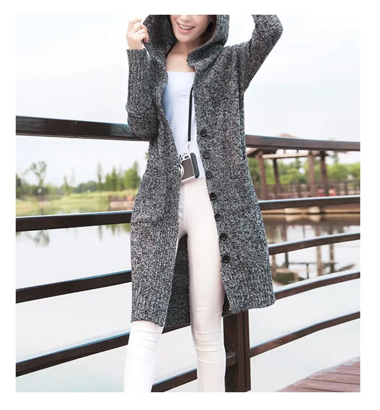 Cheap Pullovers Wholesale High Quality Luxury Embossed Dama Mujer Sueteres Long Knitted Hooded Coat Sweater