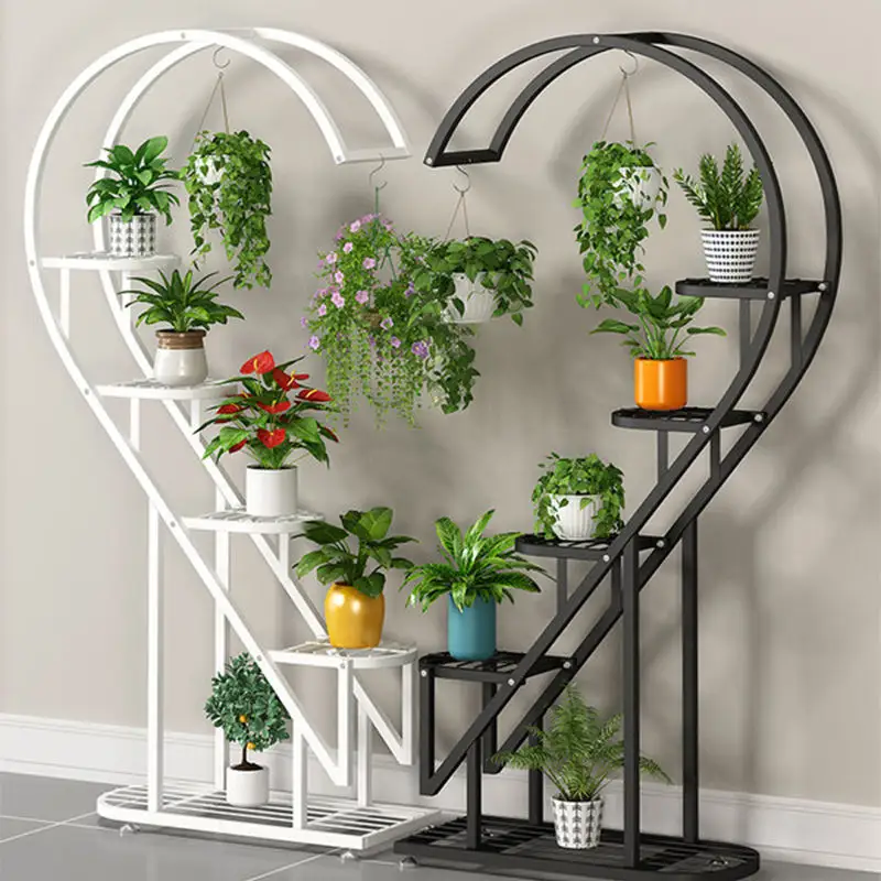 PA32 Factory Direct 5 Tier Heart-Shaped Metal Acrylic Flower Display Stand  Iron Stand space saving Indoor Plant Stand