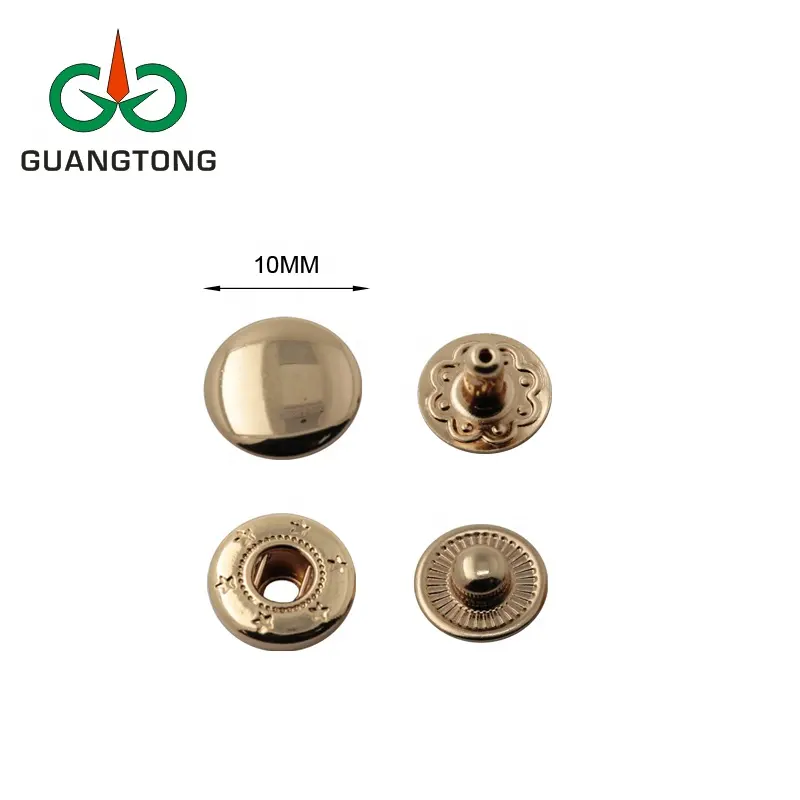 Buttons Manufacturer Garment Hardware Accessories Small 10 Mm Ring Spring Gold 4 Parts Buttons Brass Snap Button For Clothing