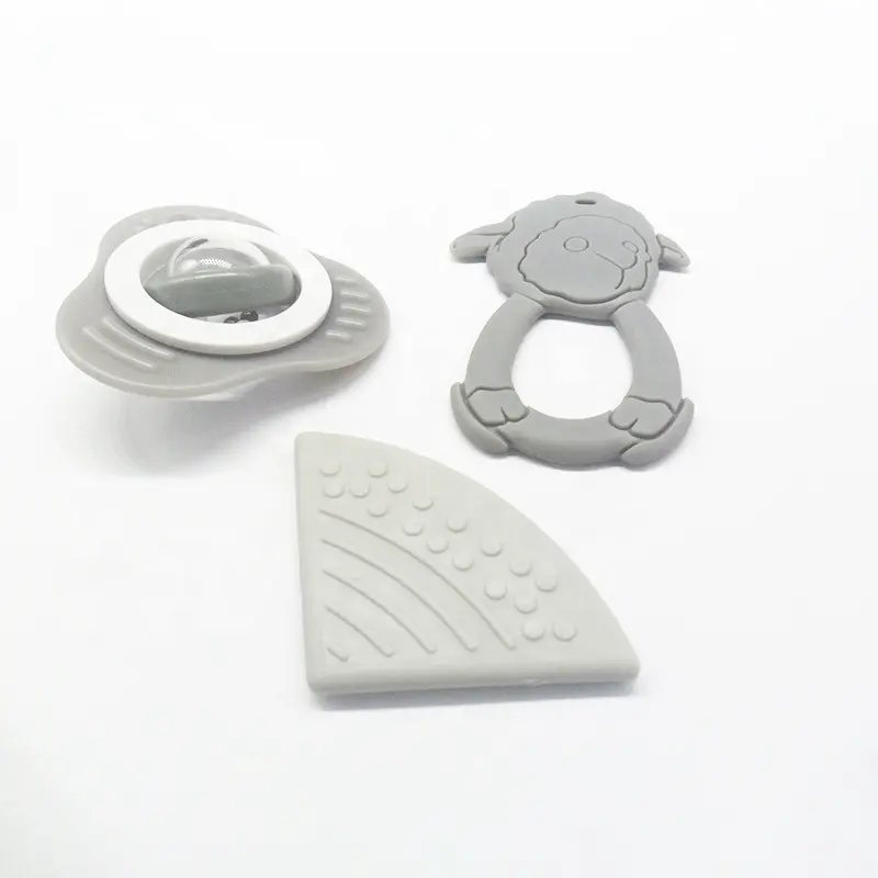 In stock grey corner shape food grade Baby silicon teether