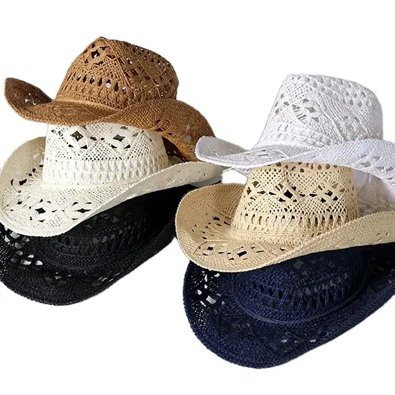 Оптовая продажа, летние мужские и женские солнцезащитные шляпы, ковбойская соломенная шляпа ручной работы с цветком малая