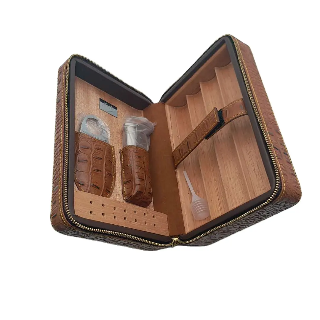 Wooden Cigar Humidor Cigar Humidor Portable Travel Cigar Case PU Leather Wood For Gift