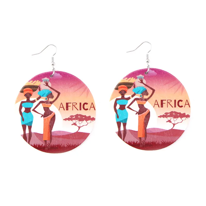Customizable Stock Accessories Jewelry Geometric Afro Wooden African Earrings For Women//
