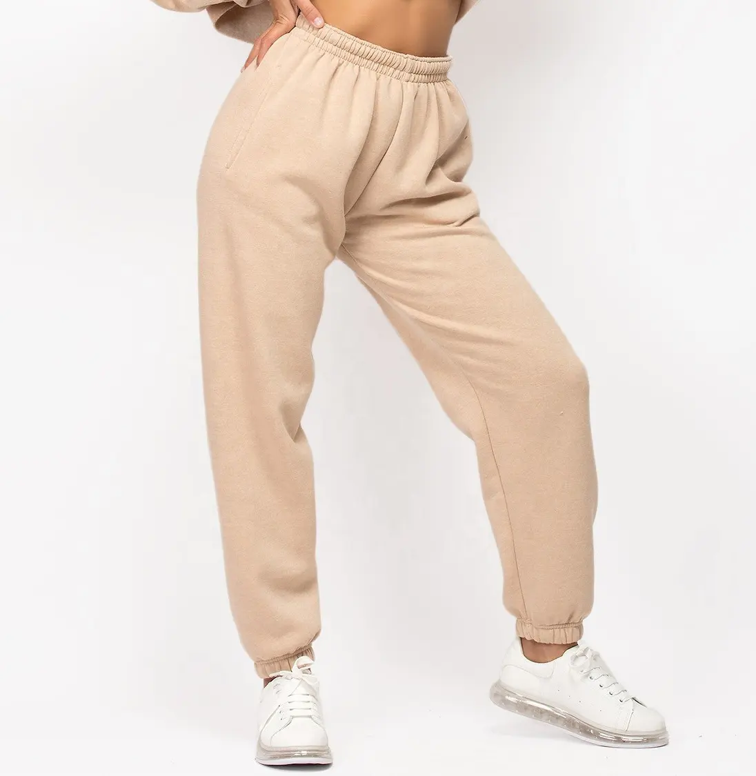 Женские флисовые мешковатые спортивные штаны с высокой талией, с логотипом на заказ