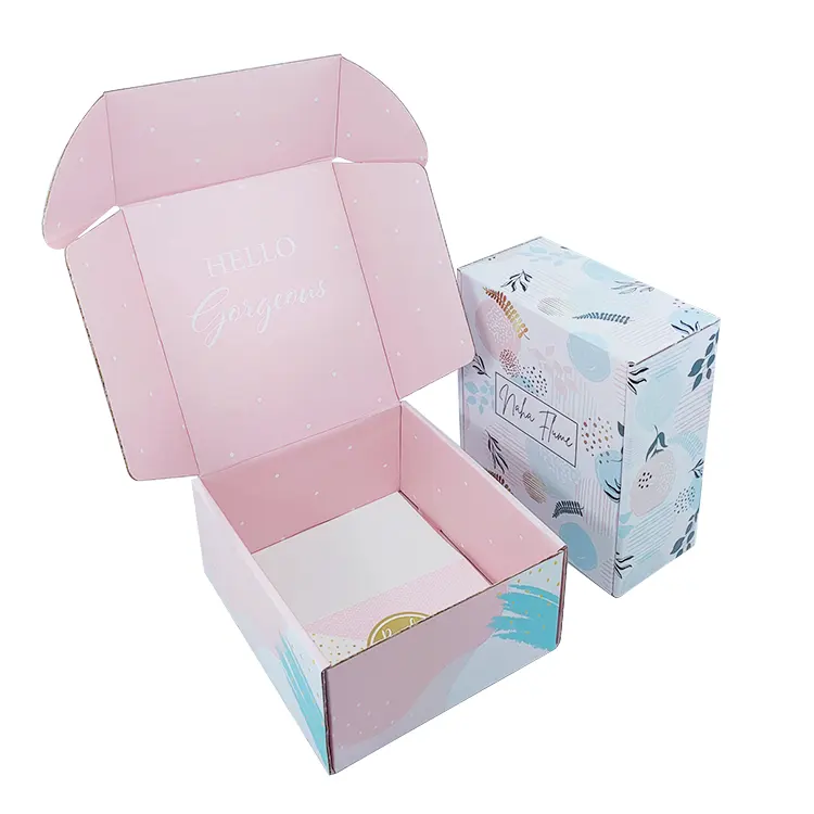 2022 экологичный логотип, подарочная упаковка, коробка для рассылки, гофрированная розовая картонная коробка для упаковки подарков/косметики/одежды