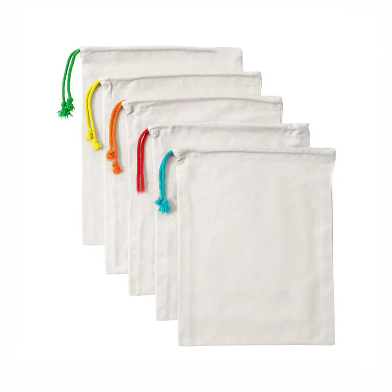 Food grade cotton muslin produce bags with single drawstring