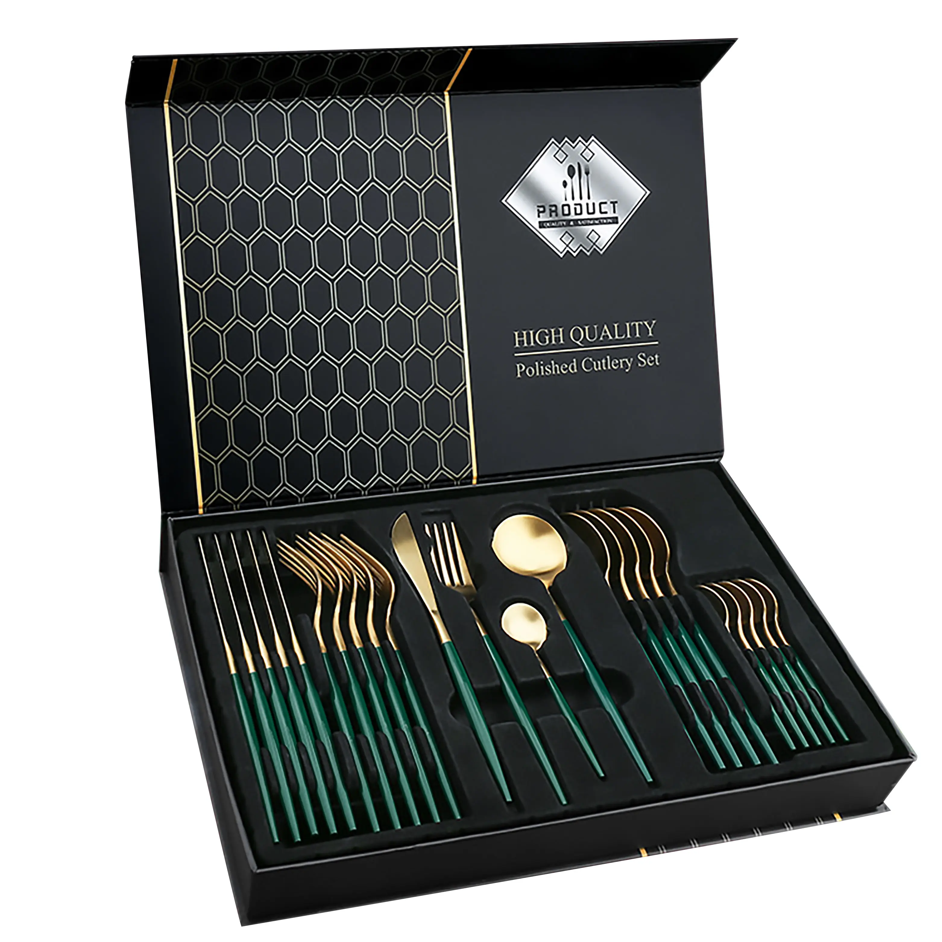 reusable stainless steel flatware with gift box mirror polish restaurant 24pcs rose gold cutlery set