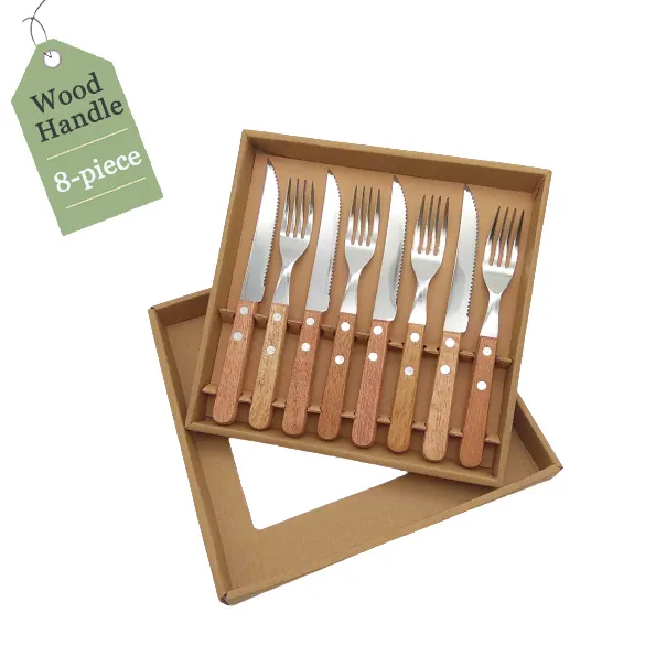 8-Piece Cutlery Set Wooden Handle Spoons Forks And Knives Box Set