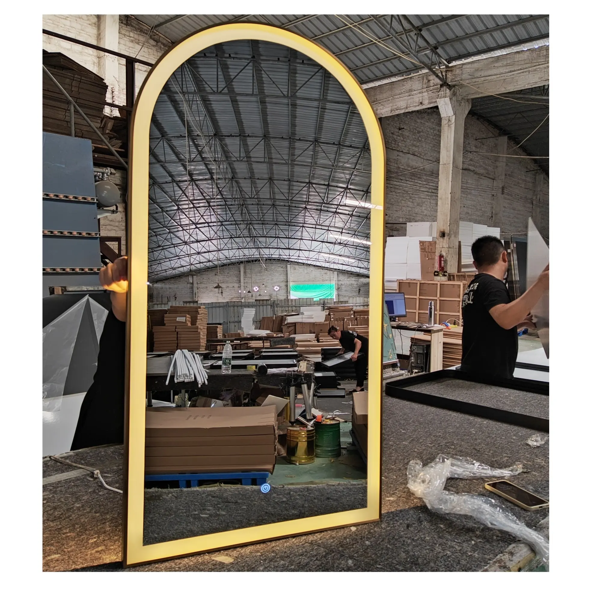Роскошный домашний декор большая арка полная длина макияж настенное зеркало металлический каркас стоячее напольное зеркало
