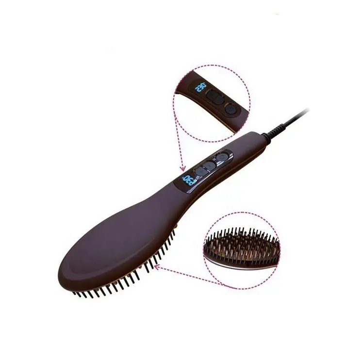 2021 electric fast ceramic hair straightener heating with flat iron brush hair straightener brush fast