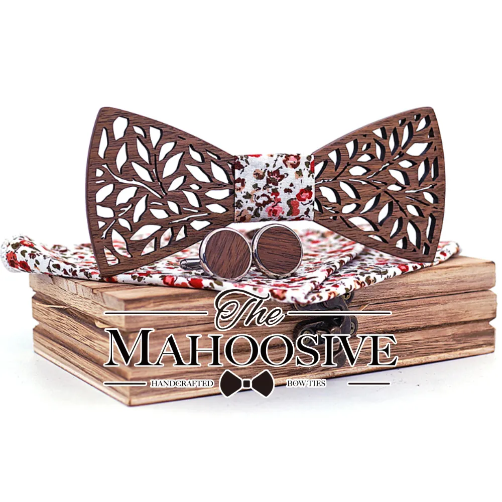 Mahoosive Wood Bow tie men Groom Marry Groomsmen Wedding Party Colorful Engraved Butterfly Cravats Mens wooden bow tie