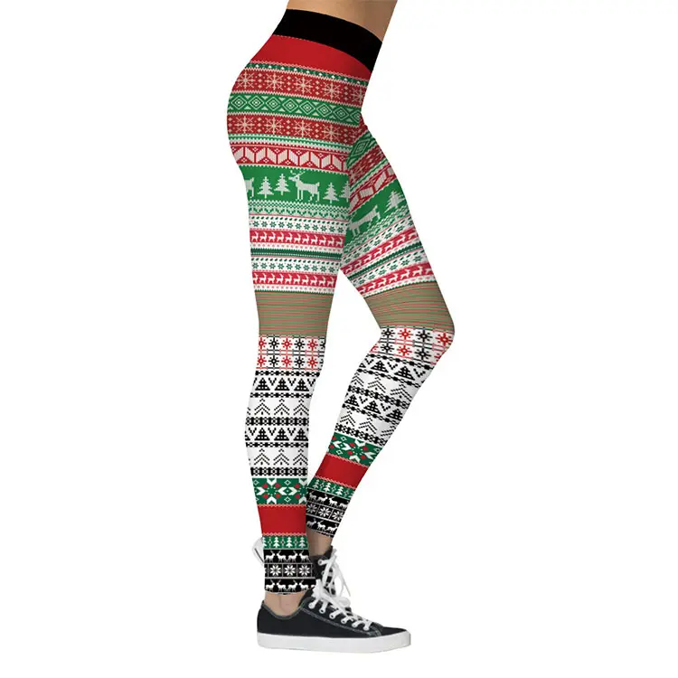 Deer Wave Point Women Christmas Leggings Snowflake Printed Tight Leggings Female Sports Pants Trouser