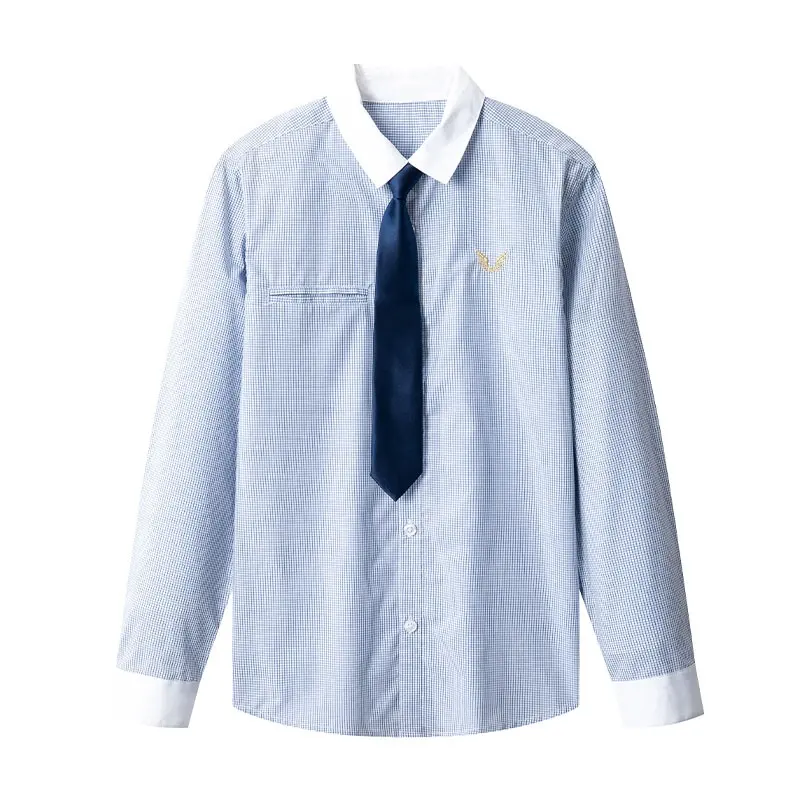 Boys Long Sleeve Woven Blouse Has Necktie And Embroidery School Uniforms