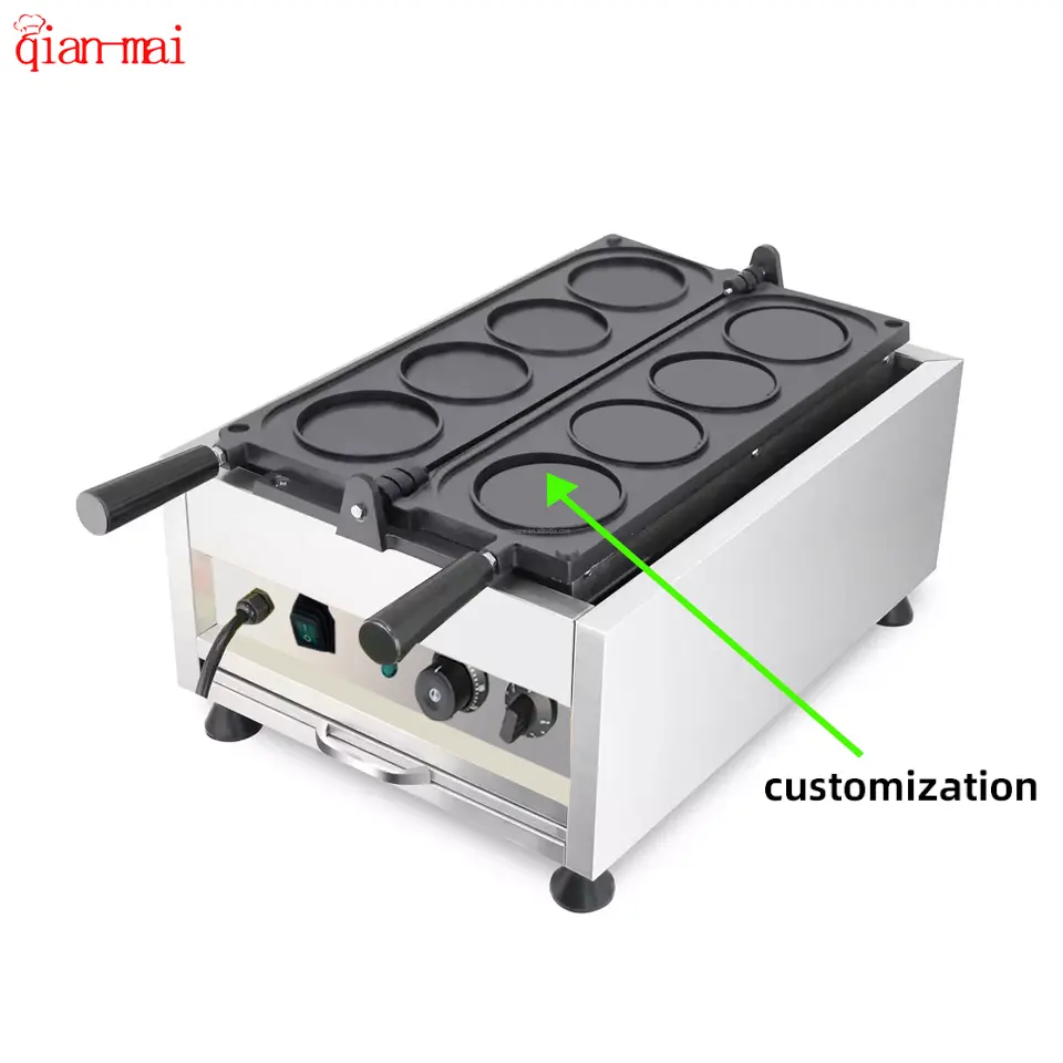 Customized snack equipment New 4-piece coin commercial waffle maker Round waffle