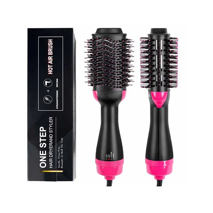 Hot Air Hair Dryer Brush Pink Multifunctional Hairdryer One Step Ions Hot And Cold Air Wind Blowdryer Brush With Comb
