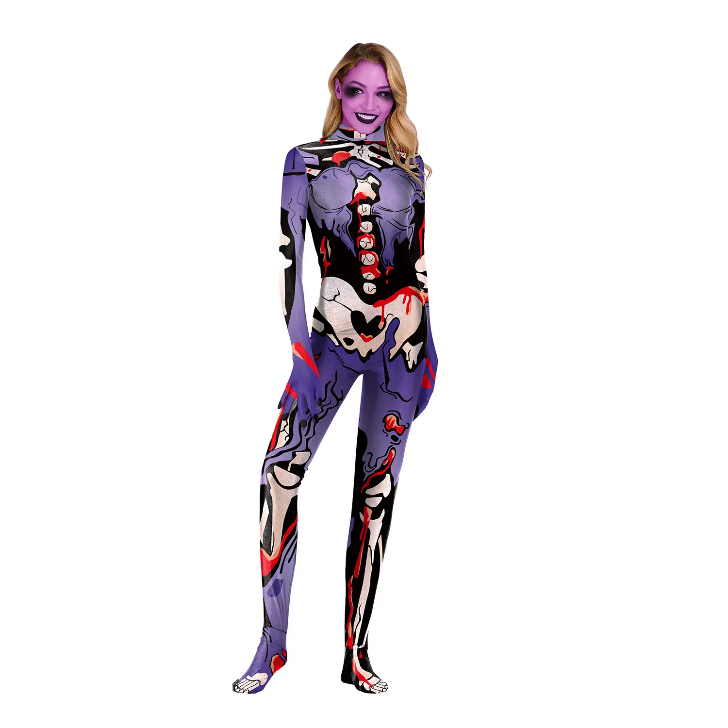 Sexy Women Cosplay Jumpsuits Print Halloween Costumes Tight Bodysuit With Hands With Foot N37-37