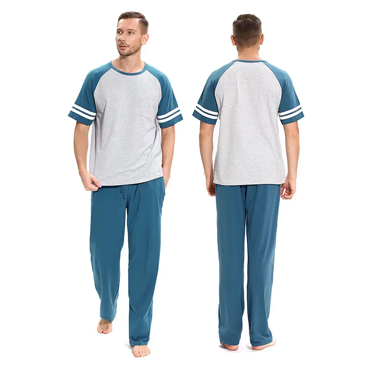 Дешевая хлопковая одежда для сна на заказ, 2 предмета, парный пижамный комплект для мужчин