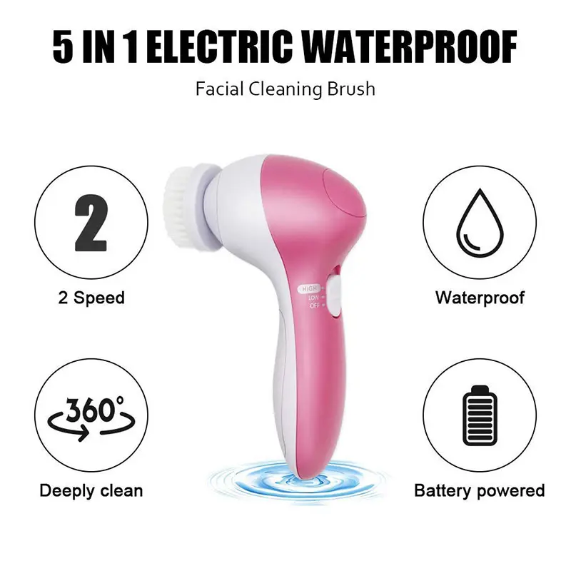 Wholesale Multi-functional Electrical 5 in 1 Skin Face Deep Wash Cleanser Massager Electric Facial Cleansing Brush