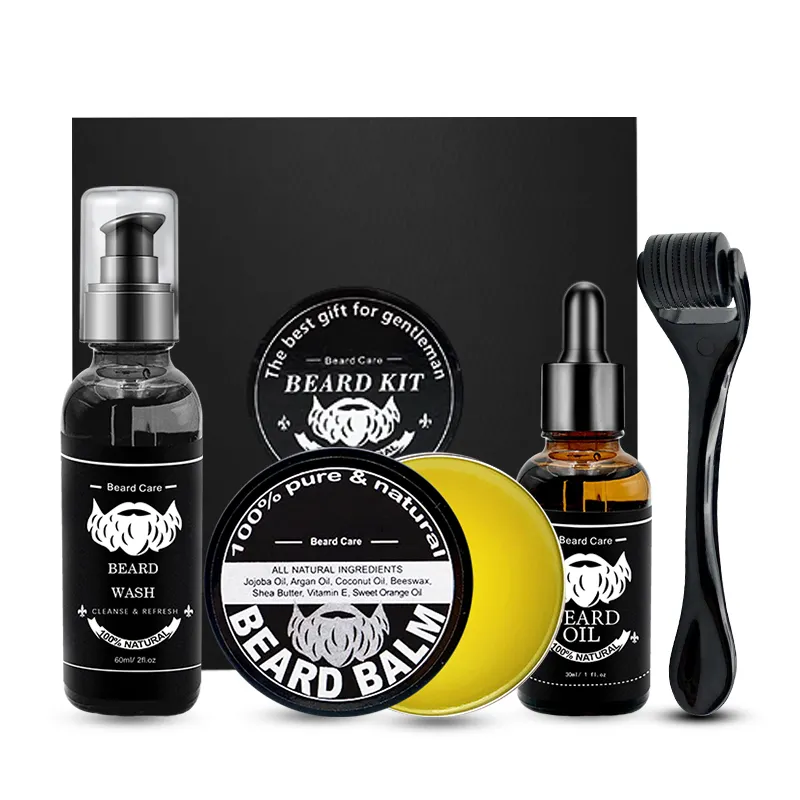 Beard grooming kit private label Beard Growth Activator Serum 30ml Derma Roller 0.3mm Beard Comb Spray Kit