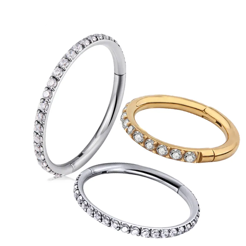 316L Surgical Steel CZ Pave Front Hinged Clicker Ring Segment Ring Cartilage Earring Hoop,Nose Hoop