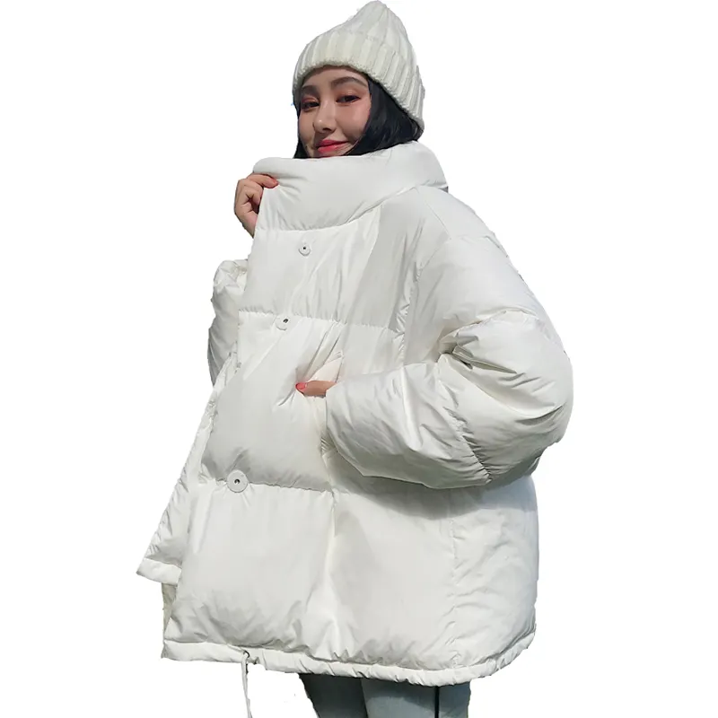 Женская хлопковая парка с воротником-стойкой, черная или белая свободная ватная куртка большого размера, короткая куртка в Корейском стиле, зима 2021