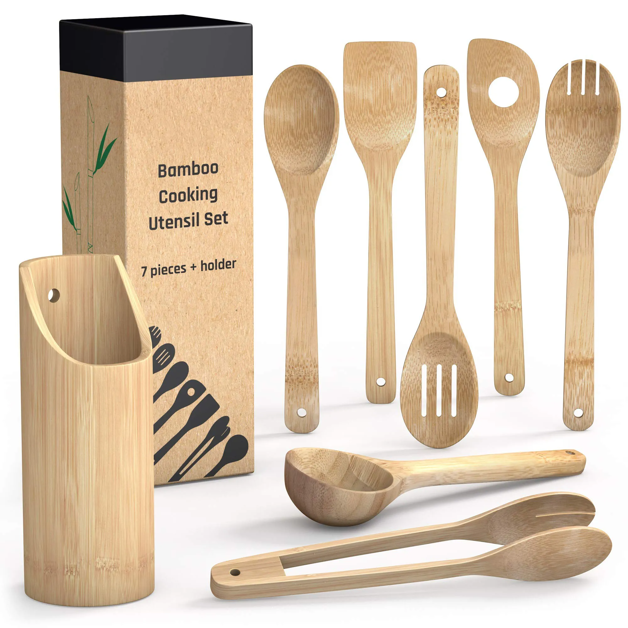 Органические бамбуковые деревянные кухонные инструменты для приготовления пищи ложки и лопатки набор посуды