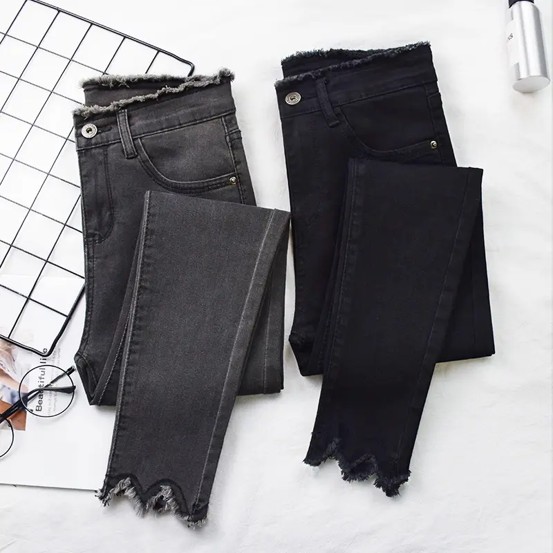 Новые стильные синие Черные Серые джинсовые женские брюки-карандаш женские джинсы-карандаш