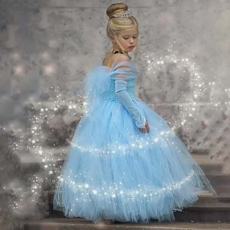 Модные волшебное сказочное платье принцессы из тонкой прозрачной ткани; Детское многослойное платье принцессы для девочек От 2 до 10 лет
