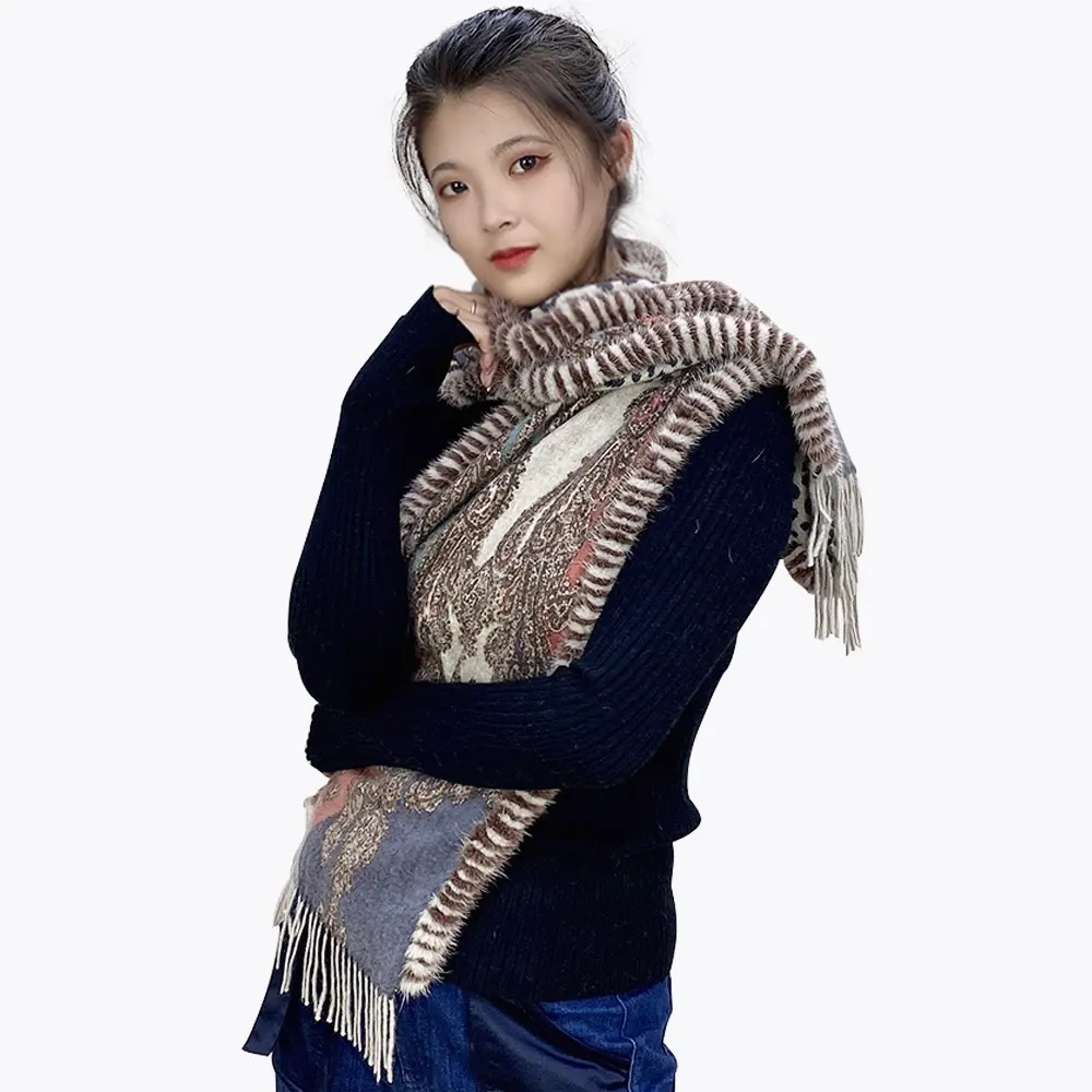 luxury customised real 100% pure Wool cashmere scarf pashmina shawl cable bulk plaid scarves winter