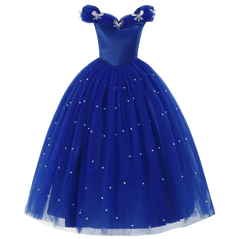 Платье голубое 11 лет платье принцессы с кристаллами бабочки расшитое блестками праздничное платье для девочек костюм на Хэллоуин