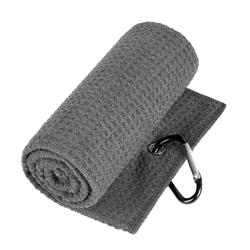 Ready To Ship Microfiber Polyester Absorbent Quick Dry Golf Towel Waffle Weave Towels With Aluminum Carabiner