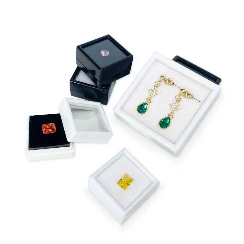 Оптовая продажа, готовая к отправке маленькая акриловая коробка для драгоценных камней, стеклянная бархатная коробка для драгоценных камней, сертифицированная дешевая коробка для драгоценных камней