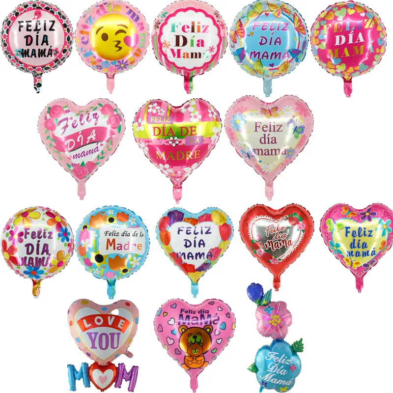 New 18 Inch Spanish Happy Mother's Day Feliz Dia Mama Red Heart Foil Balloons Dia De La Madre Globos For Party Decoration