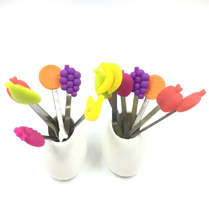 wholesale 304 stainless steel Mini Cake dessert colorful fruit fork