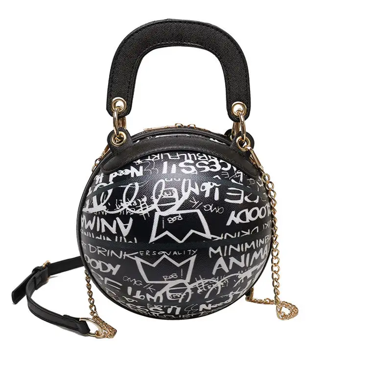 Оптовая продажа, модная черная сумка с граффити, персонализированная сумка с принтом букв, баскетбольная сумка из искусственной кожи с граффити