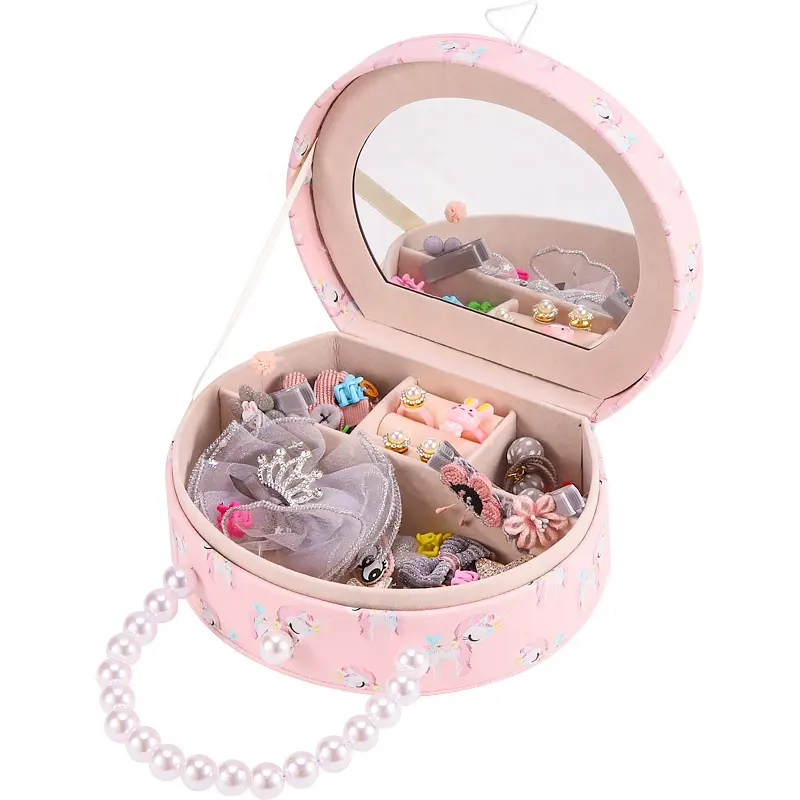 Custom Wholesale Earring Ring Necklace PU Leather Pink Jewelry Box Girls Travel Organizer Jewelry Bag