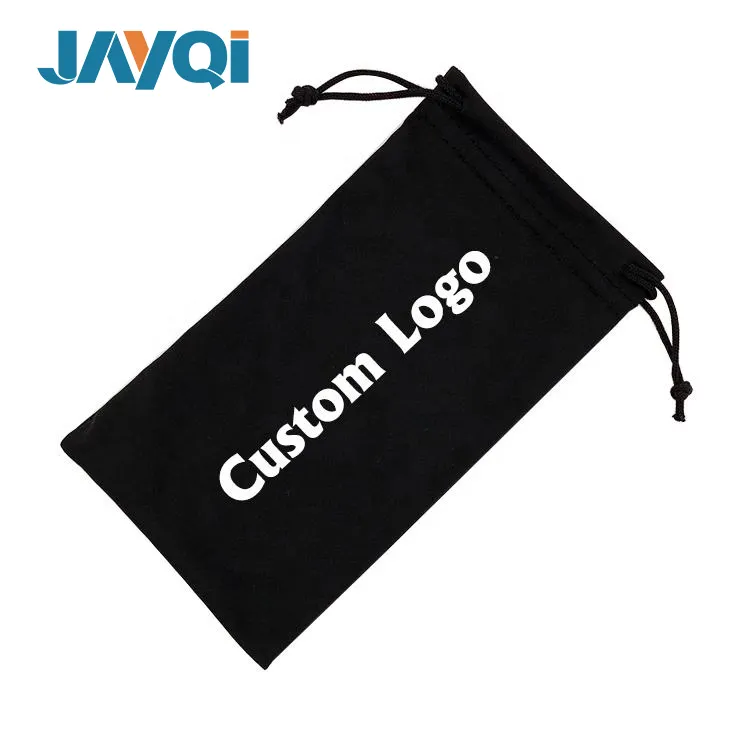 JAYQI High Quality Logo Printed White Gray Black Soft Eyeglasses Bag, Custom Logo Microfiber Sunglasses Pouch