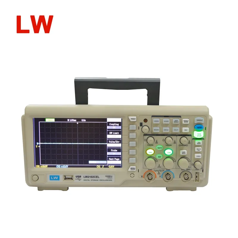 W-2102CEL 100MHZ Bandwith 2 Channel Digital Storage Oscilloscope USB Portable Oscilloscope 1GS/s 7 Inch Color Display