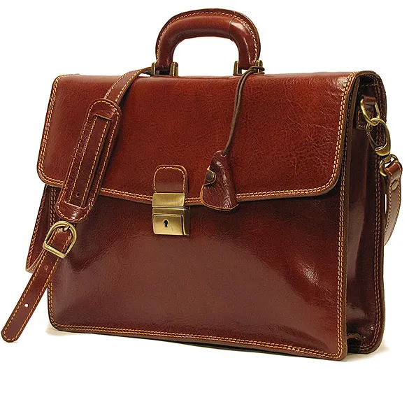 Custom Men's Short Tote Bag Calfskin Leather Messenger Briefcase Bag With Phone Pencil Card Holder