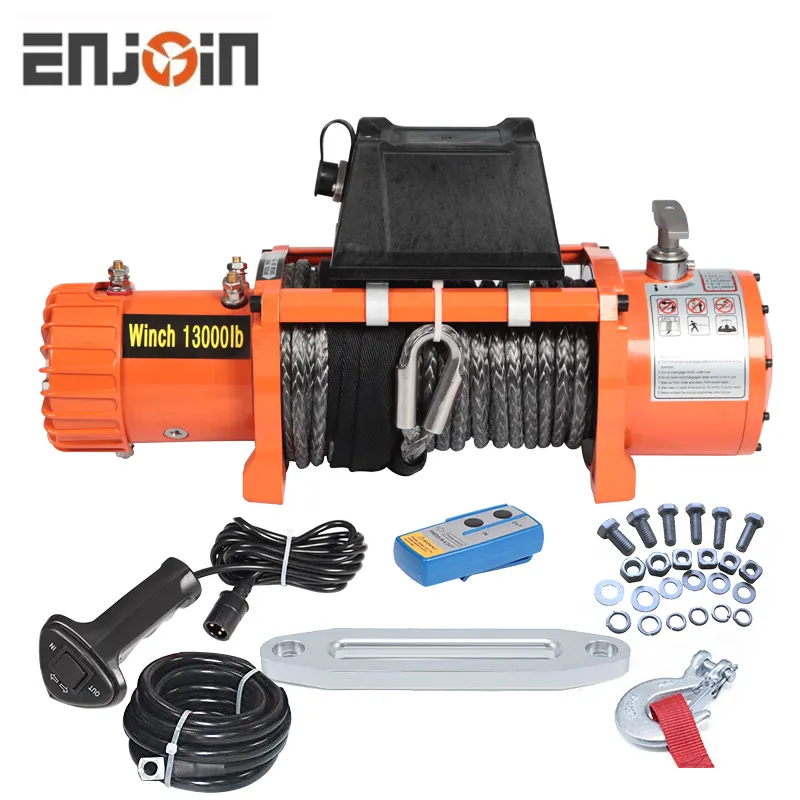 12v Waterproof Offroad 13000 lbs Load Capacity Electric Winch with Hawse Fairlead, Synthetic Rope and Wireless Remote