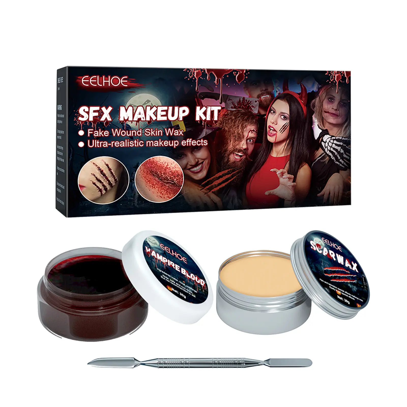 SFX набор для макияжа, воск для шрамов на Хэллоуин, специальный эффект, сценический воск для моделирования ран с лопаткой, коагулированный гель для крови