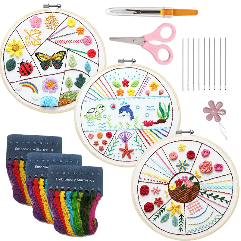 Fashion Hot Embroidery Kit Starter Kit 3 PCS Art Craft Cross Stitch Kit Art Craft Handy Sewing Embroidery For Girls Women