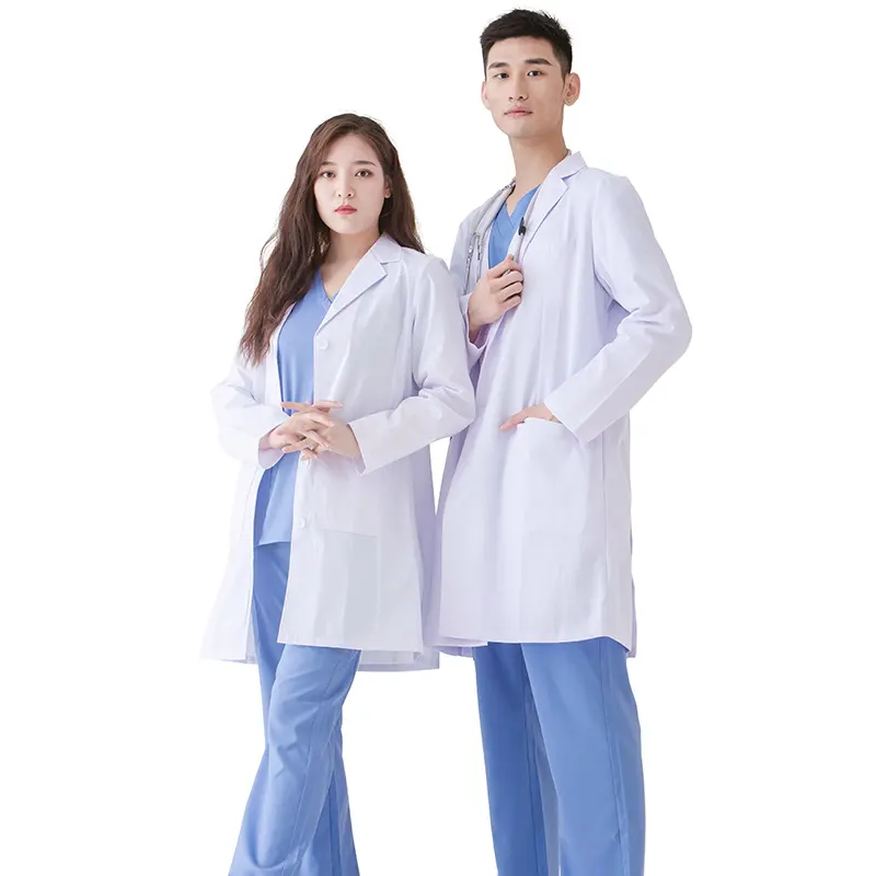 Пальто длинное облегающее для мужчин и женщин, профессиональная одежда для врачей и медсестер, Халат медицинский белый