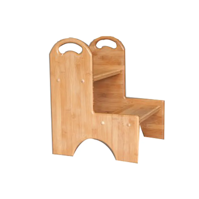 Доступный образец, оптовая продажа, бамбуковый кухонный вспомогательный стул для детей, ступенчатый стул с ручкой