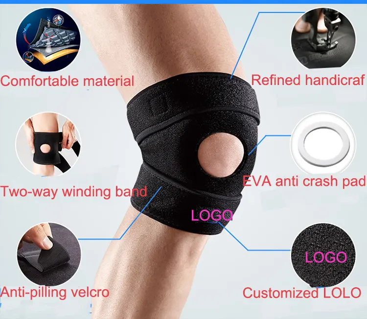 Adult Sports Safety Protective Gear Adjustable Silicone Race Knee Support with Elastic compression straps